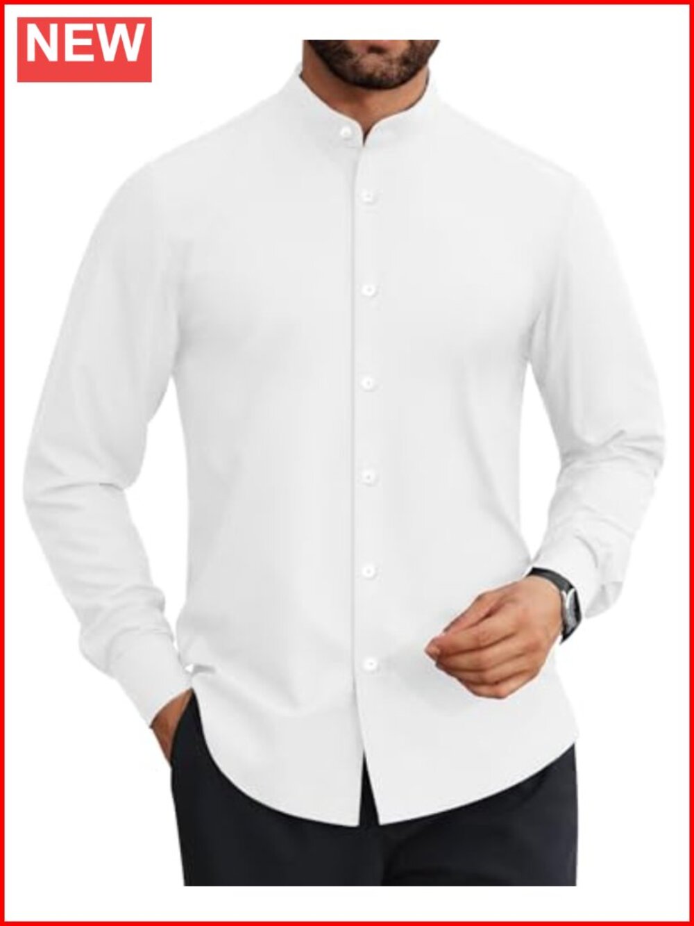 Mens Wrinkle Free Dress Shirt Long Sleeve Button Down Band Collar